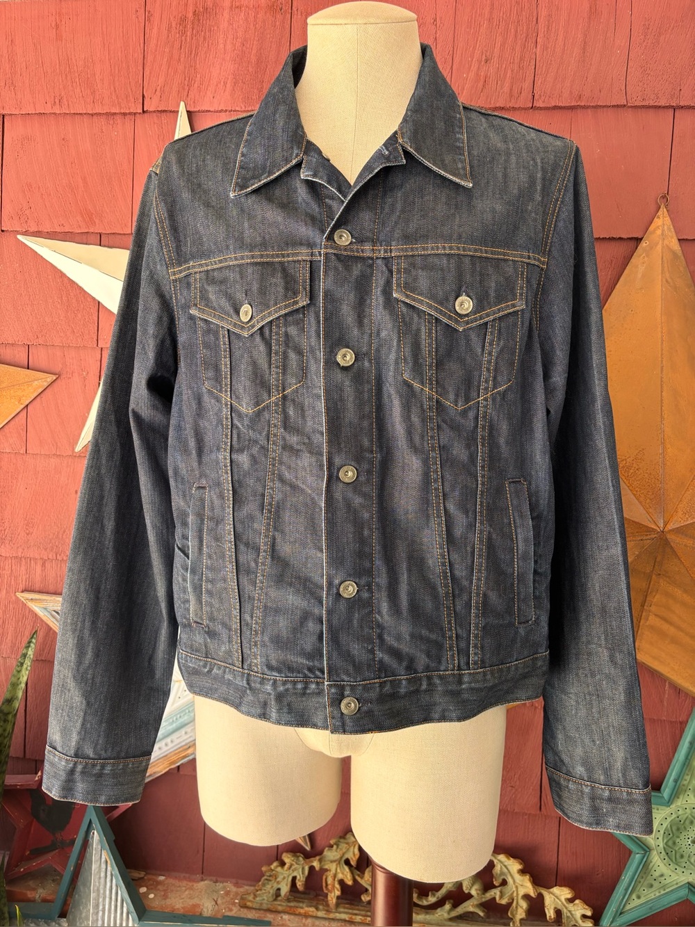 Lucky Brand Denim Trucker Jacket Blue Jeans Medium Wash Pockets Men’s Size XL